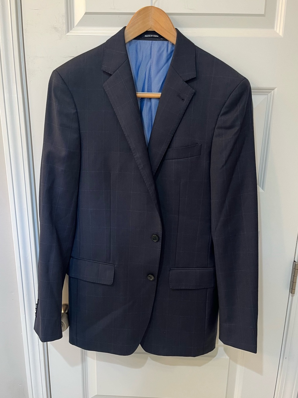 Jos A Banks 1905 New Tradition Men’s Navy‎ Blue Wool Windowpane Sportcoat Sz 40L